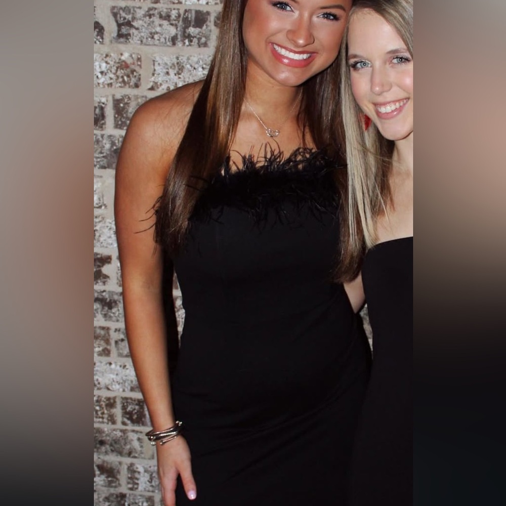 Black Feather-Trim Gown